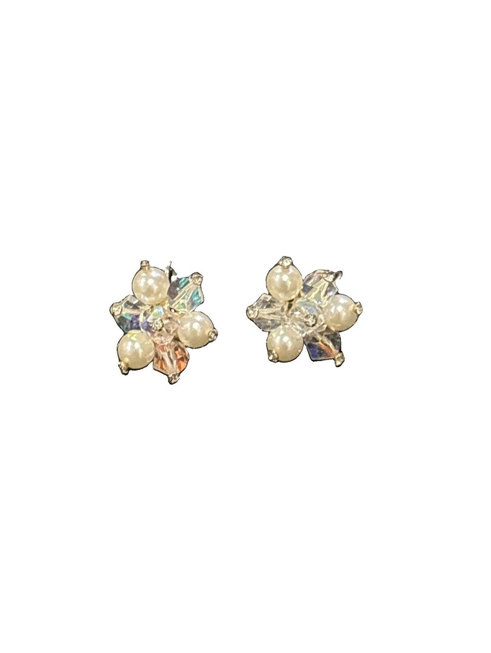 Vintage Pearl & Crystal Cluster Clip‑On Earrings